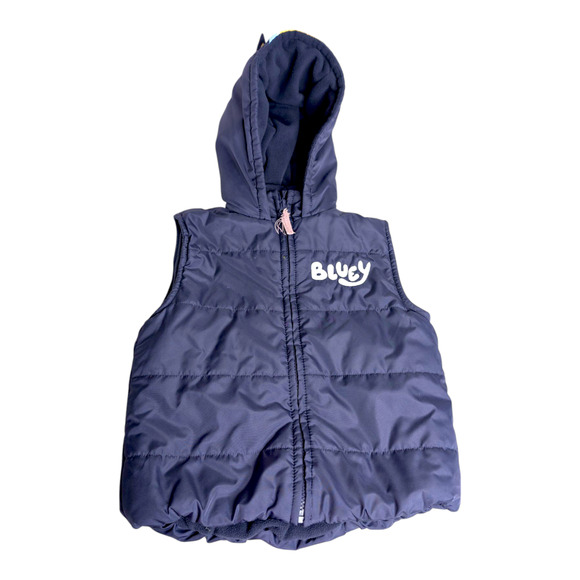 Disney Bluey Girls Size 6 Dark Blue Insulated Puffer Vest Coat with Hoodie - Picture 1 of 8